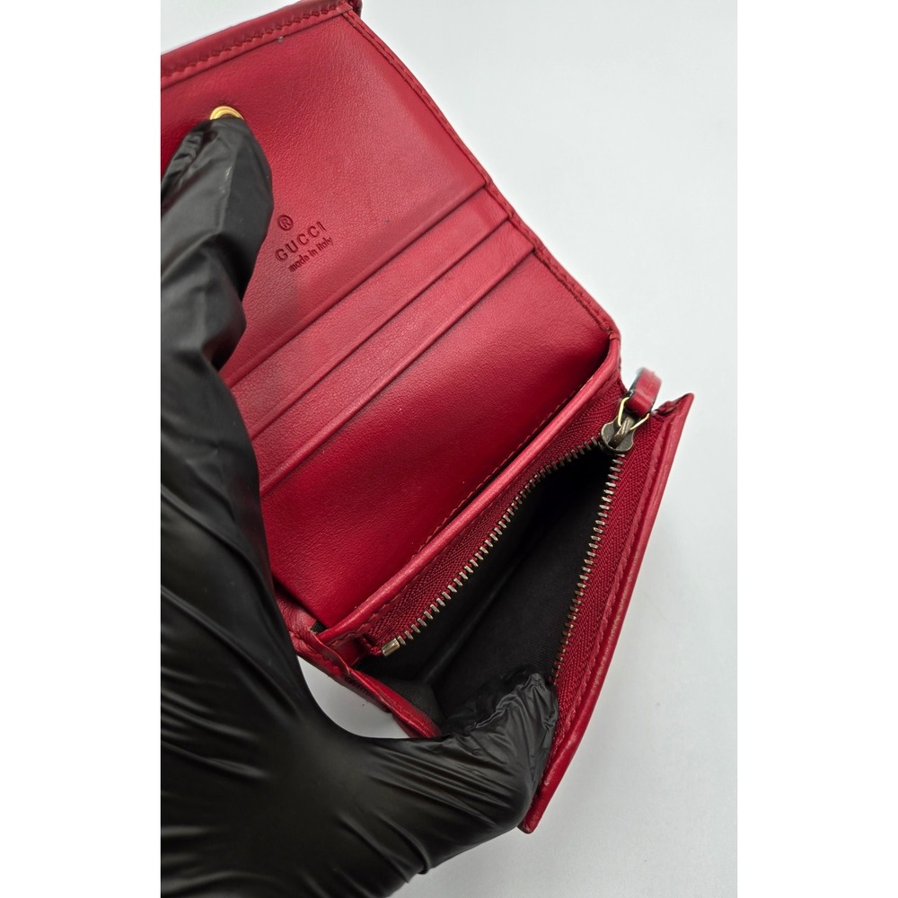 Gucci Marmont Red Leather Card Case Wallet Chevron Bifold Authentic - Picture 4 of 12